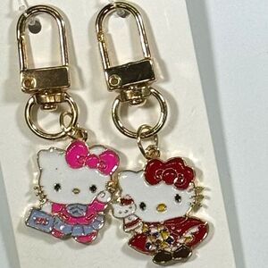 BAG CHARM Hello Kitty Set of 2 Gold Tone Pink And Red Charm Keychain Bag Charm